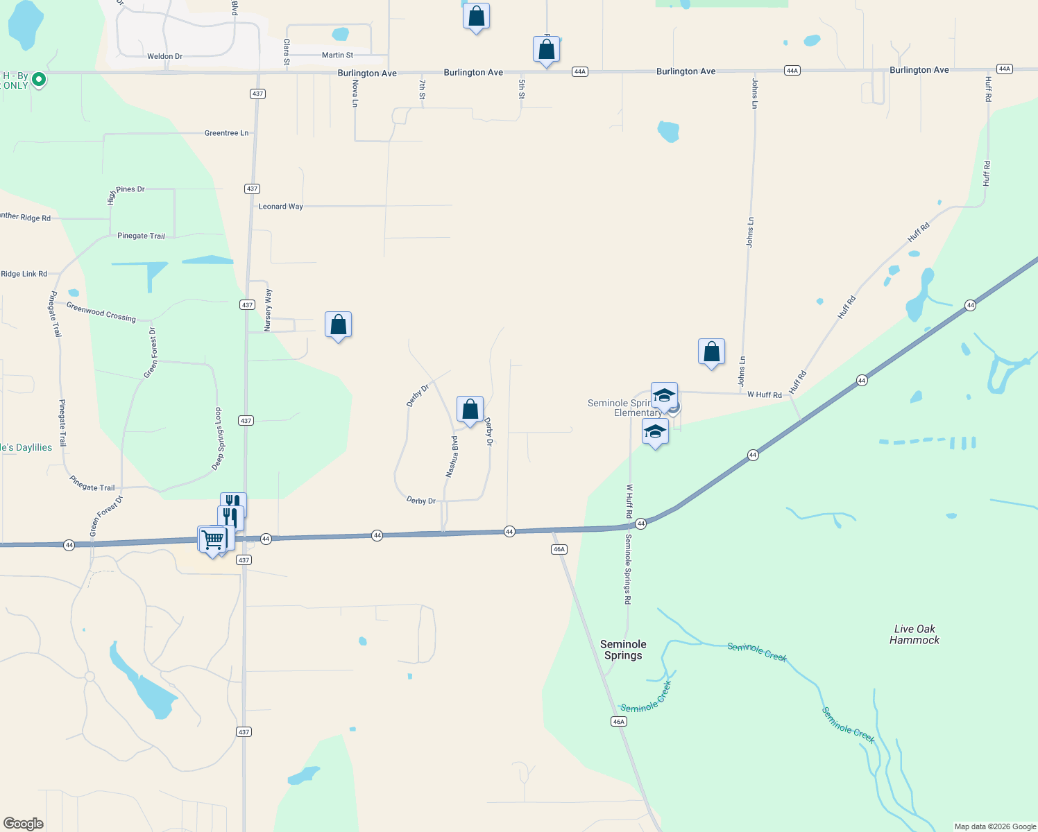 map of restaurants, bars, coffee shops, grocery stores, and more near 34908 Springfield Road in Sorrento