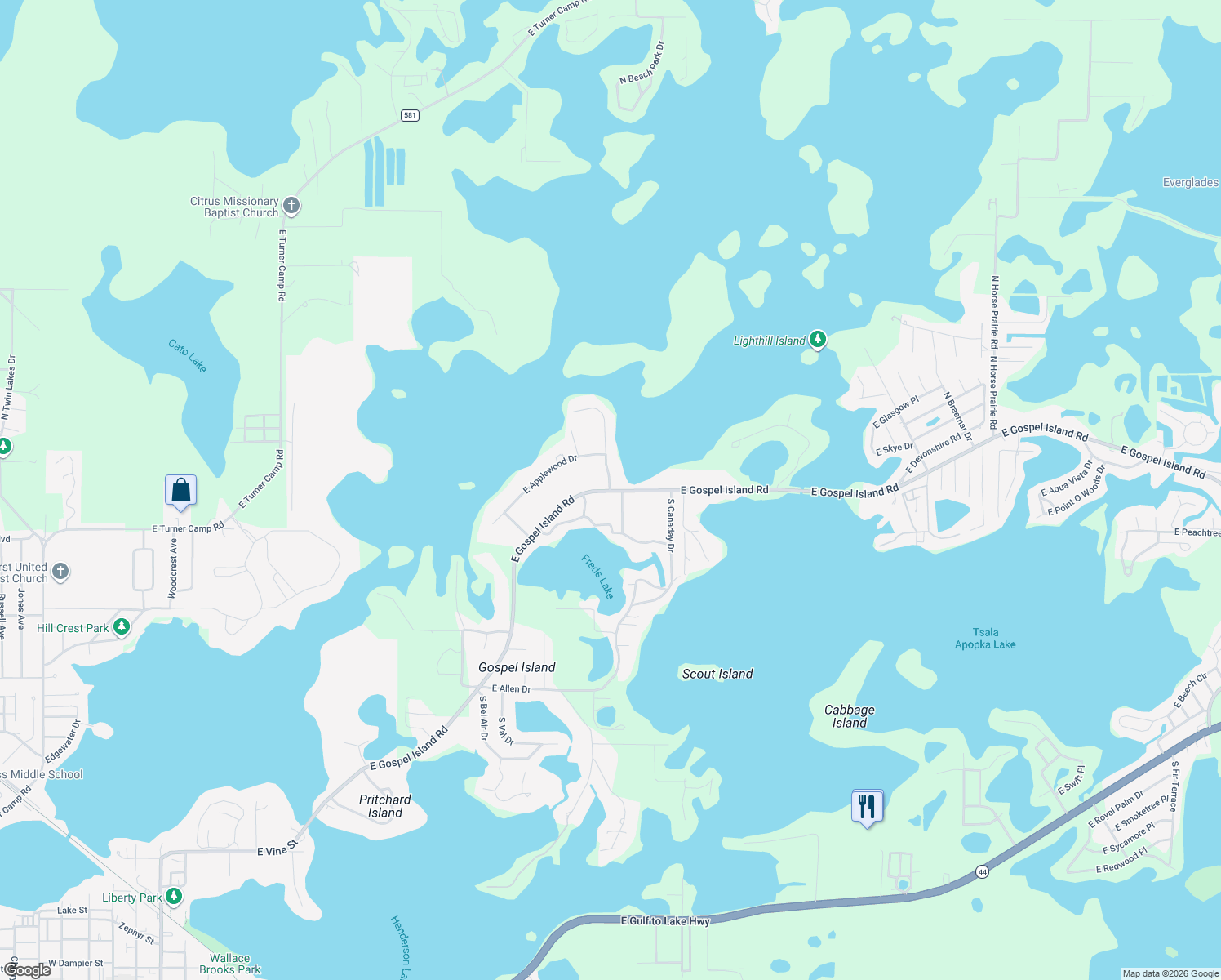 map of restaurants, bars, coffee shops, grocery stores, and more near 1 North Archwood Drive in Inverness