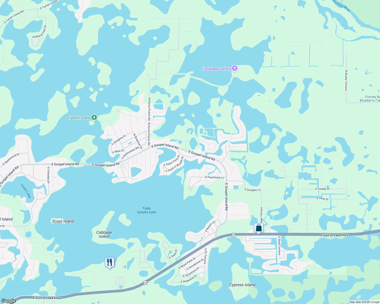 map of restaurants, bars, coffee shops, grocery stores, and more near 9300 East Gospel Island Road in Inverness