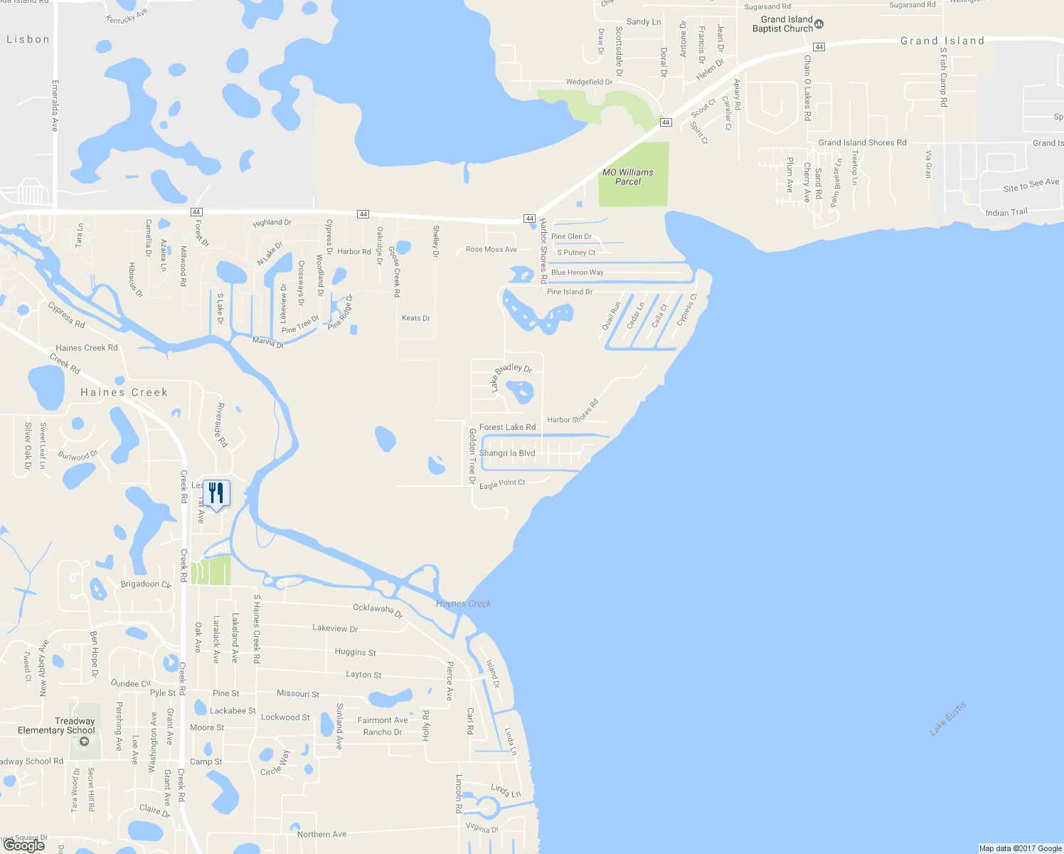 map of restaurants, bars, coffee shops, grocery stores, and more near 35242 Forest Lake Road in Leesburg