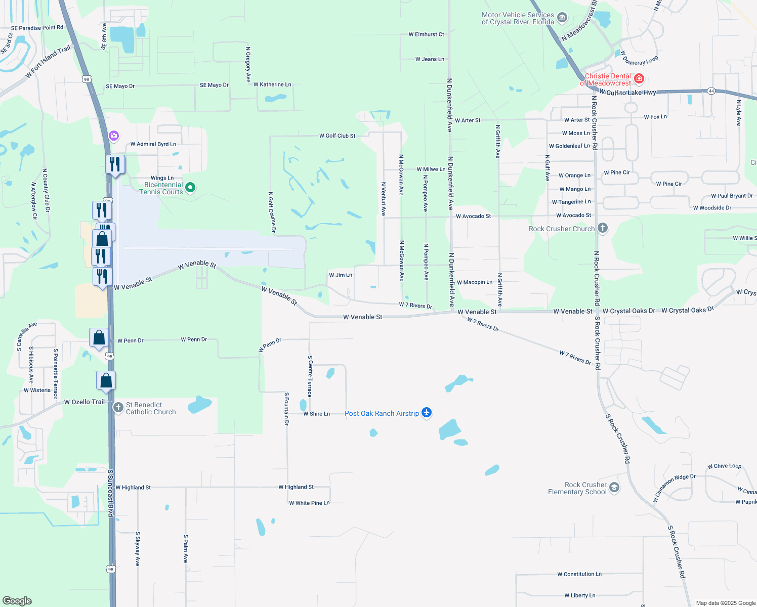 map of restaurants, bars, coffee shops, grocery stores, and more near 7370 West 7 Rivers Drive in Crystal River