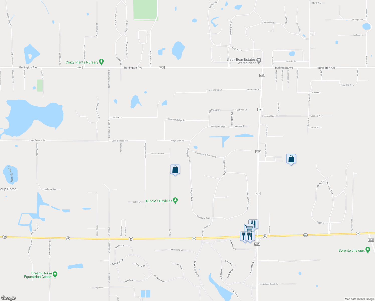 map of restaurants, bars, coffee shops, grocery stores, and more near 35427 Pinegate Trail in Eustis