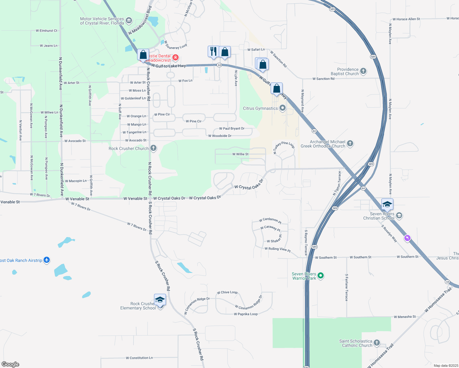 map of restaurants, bars, coffee shops, grocery stores, and more near 5749 West Hunters Ridge Circle in Lecanto
