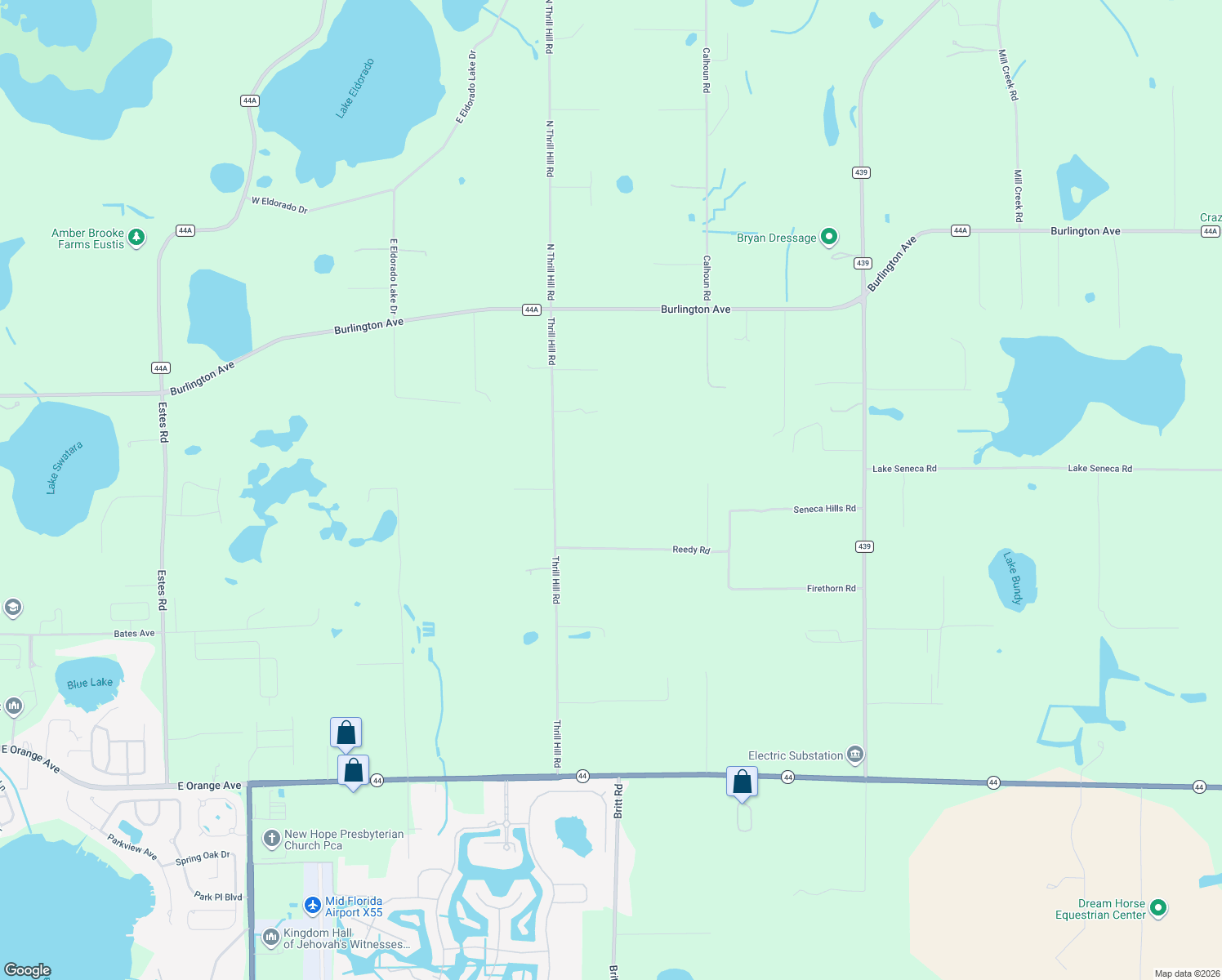map of restaurants, bars, coffee shops, grocery stores, and more near 20649 Reedy Road in Eustis
