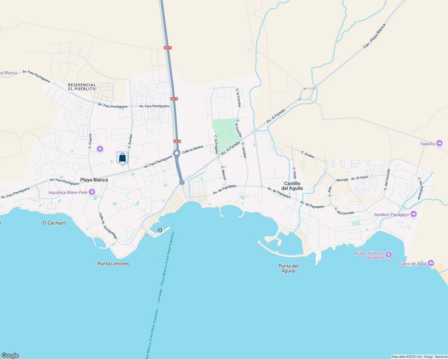 map of restaurants, bars, coffee shops, grocery stores, and more near 1 Calle Maciot in Playa Blanca