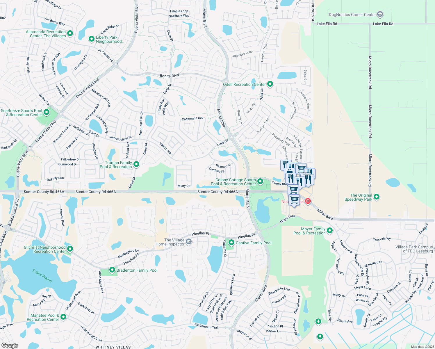 map of restaurants, bars, coffee shops, grocery stores, and more near 562 Aberdeen Run in The Villages