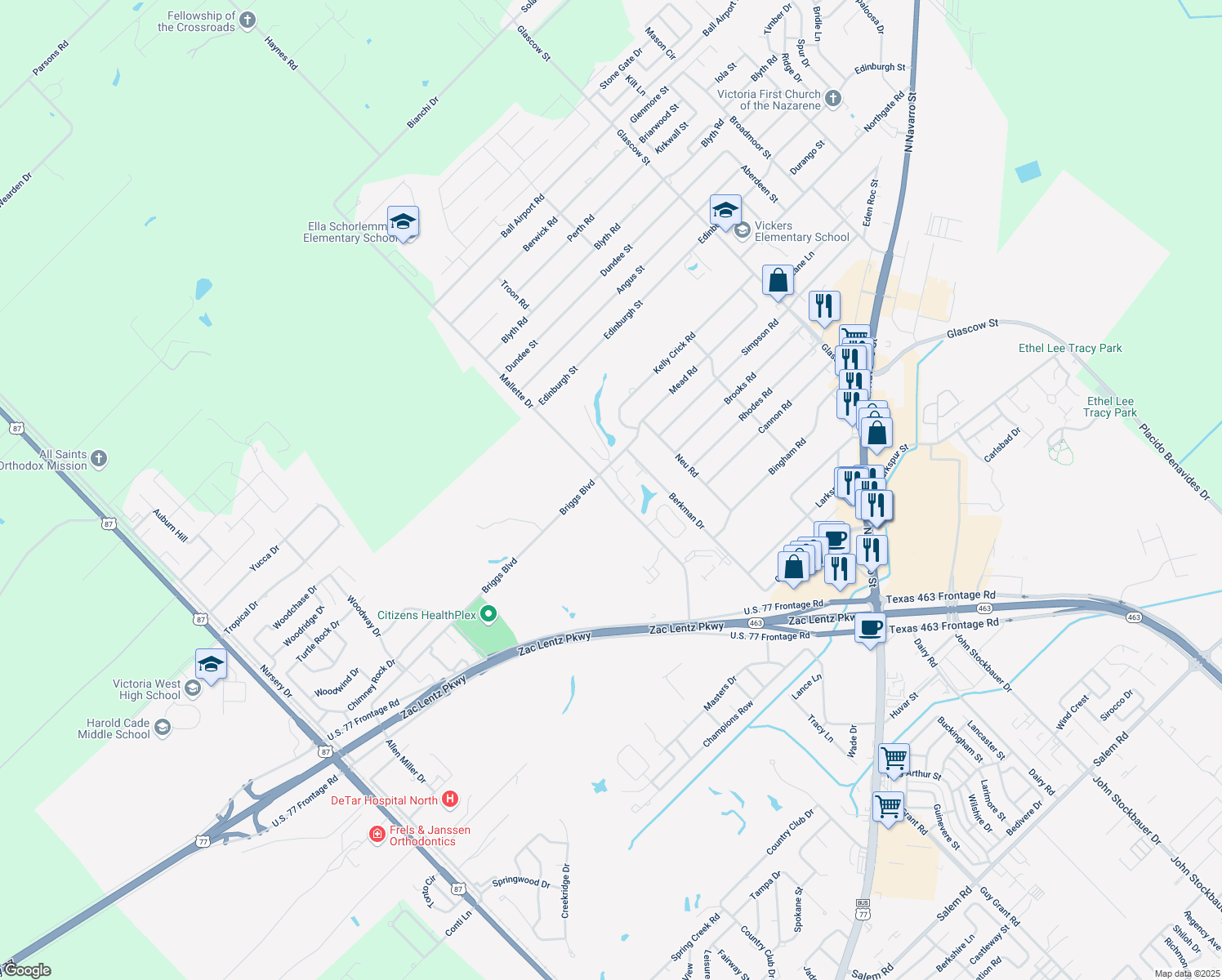 map of restaurants, bars, coffee shops, grocery stores, and more near 1301 Mallette Drive in Victoria