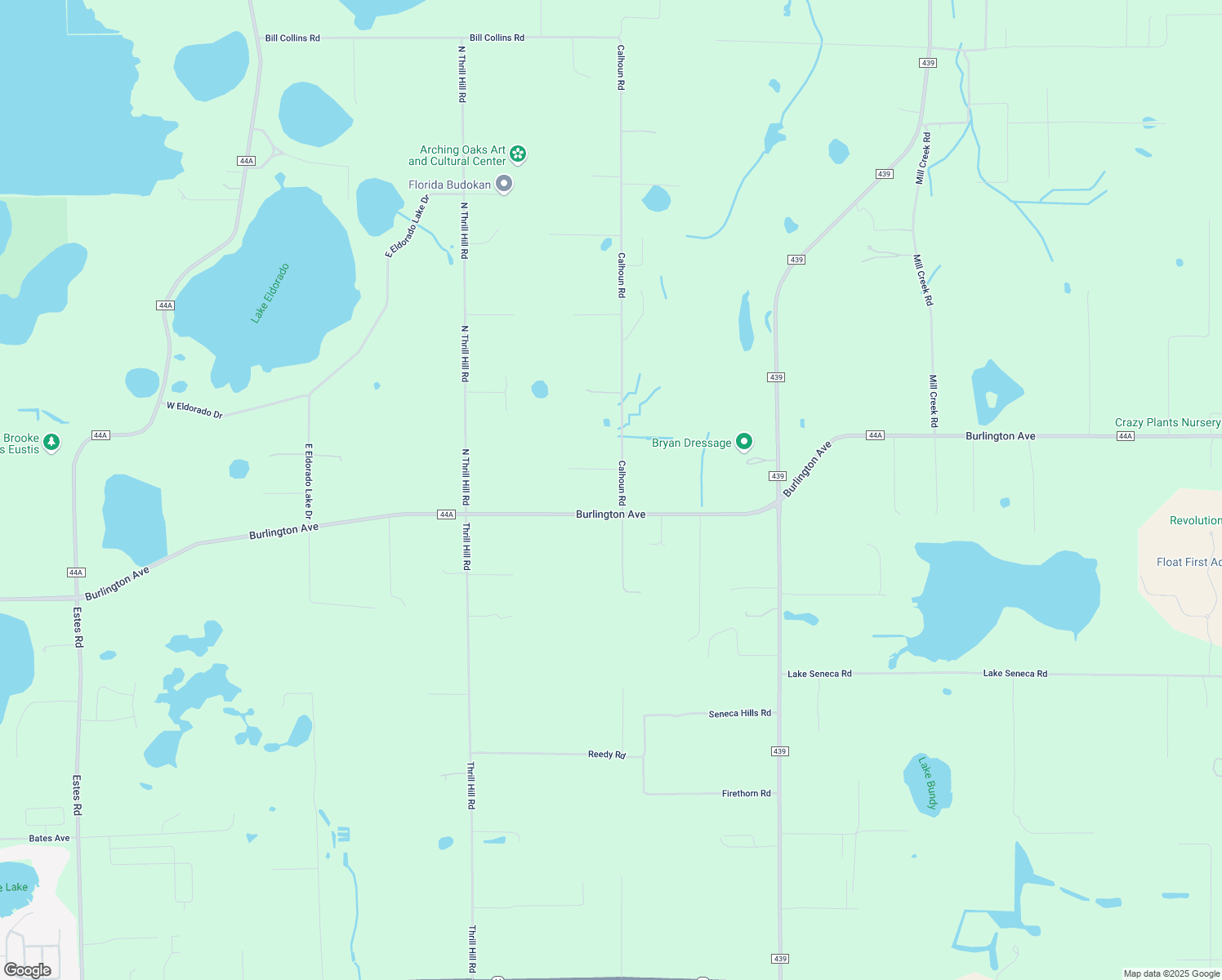 map of restaurants, bars, coffee shops, grocery stores, and more near 20930 Brecklin Lane in Eustis