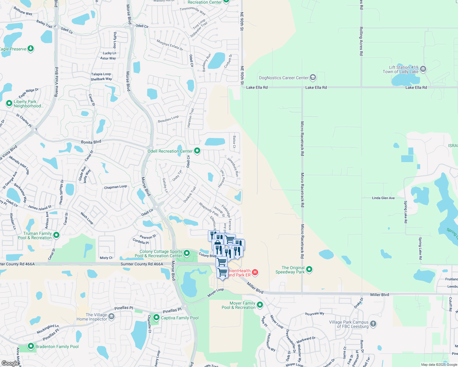 map of restaurants, bars, coffee shops, grocery stores, and more near 284 Lawthorn Street in The Villages