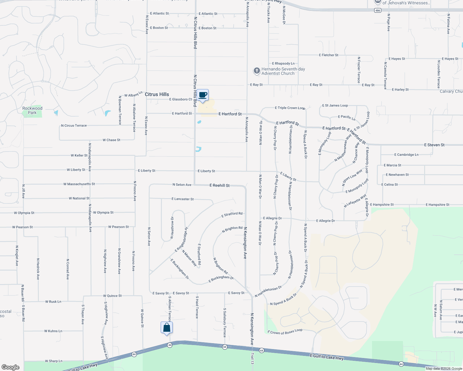 map of restaurants, bars, coffee shops, grocery stores, and more near 729 East Reehill Street in Lecanto