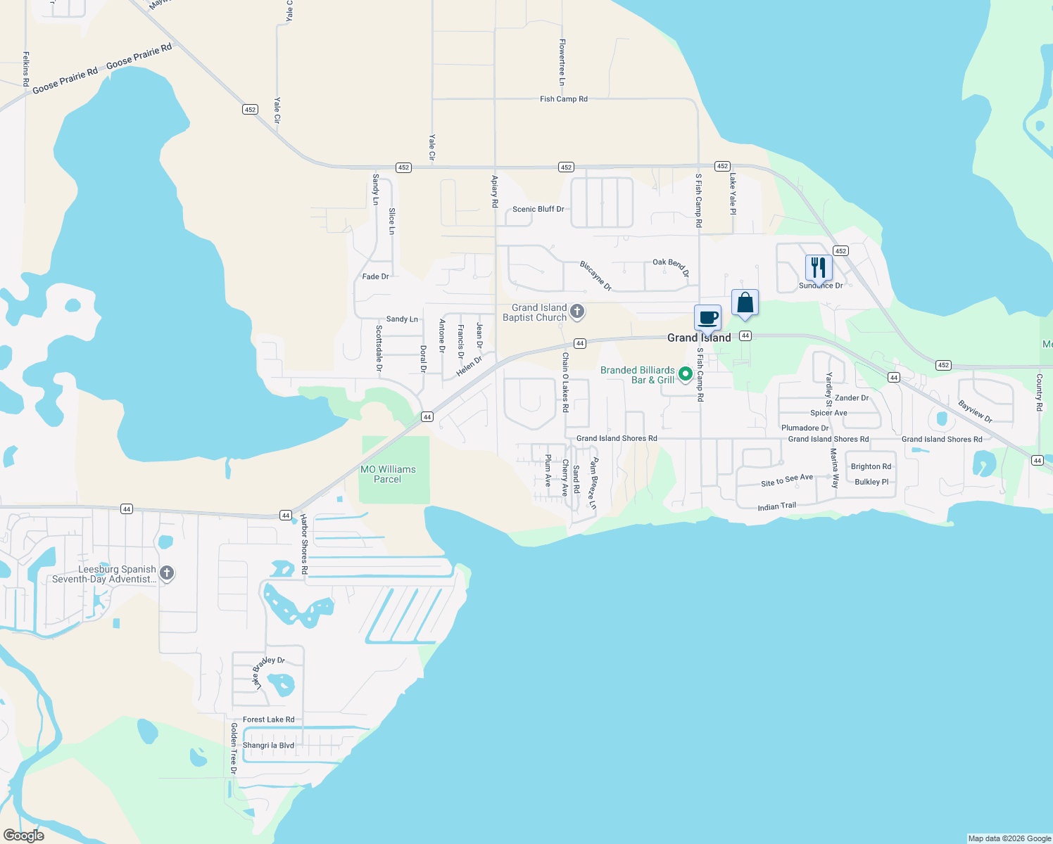 map of restaurants, bars, coffee shops, grocery stores, and more near 36400 Grand Island Oaks Circle in Grand Island