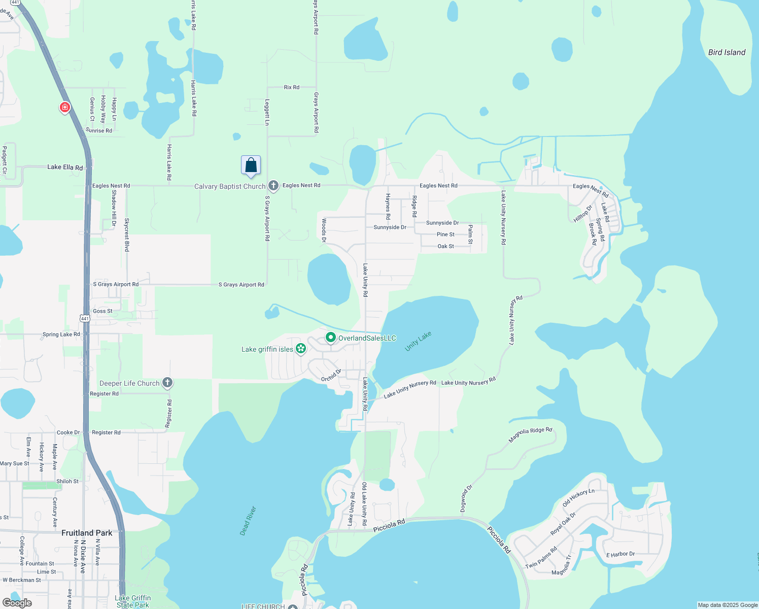map of restaurants, bars, coffee shops, grocery stores, and more near 36404 Lake Unity Road in Fruitland Park