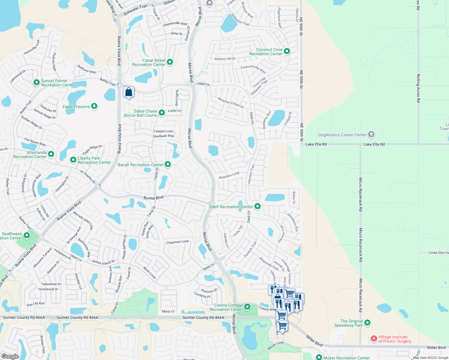 map of restaurants, bars, coffee shops, grocery stores, and more near 2099 Hobbs Court in The Villages