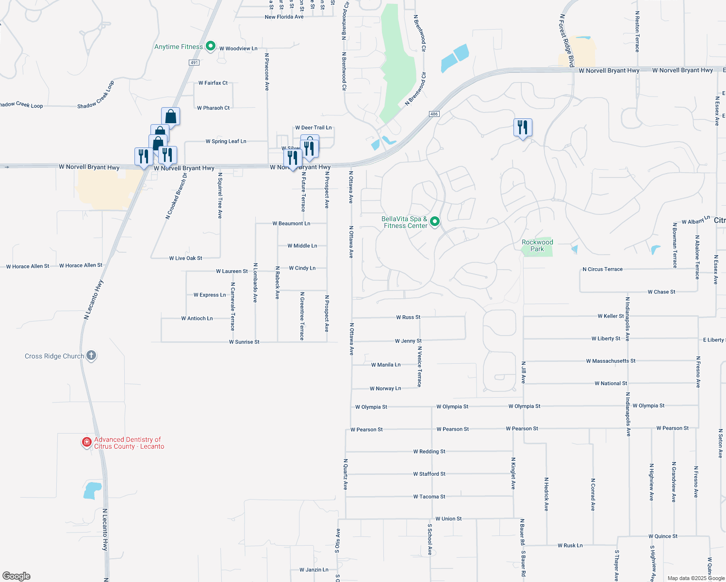 map of restaurants, bars, coffee shops, grocery stores, and more near 1330 North Bellamy Point in Hernando