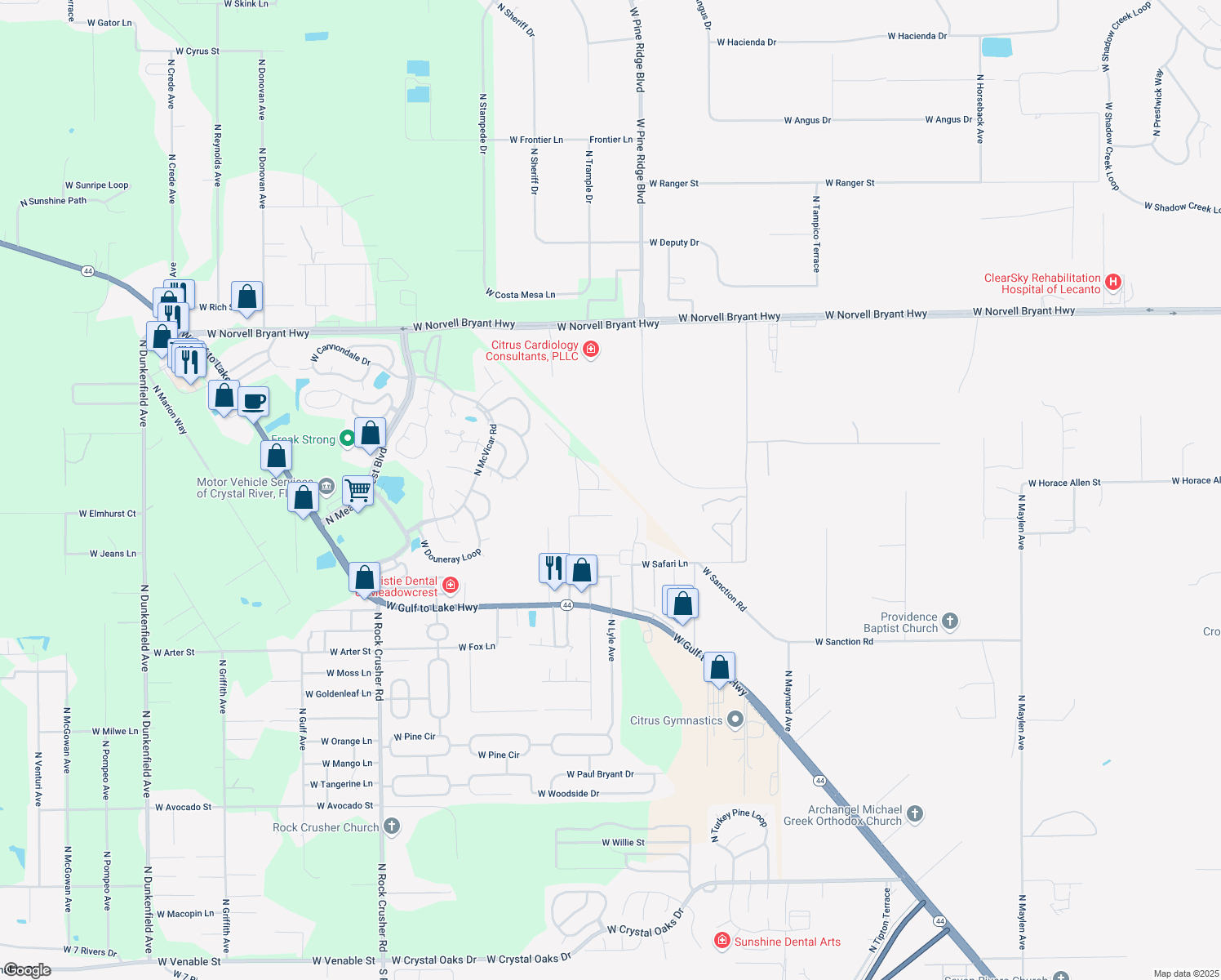 map of restaurants, bars, coffee shops, grocery stores, and more near 5522 West Tinkerer Court in Crystal River