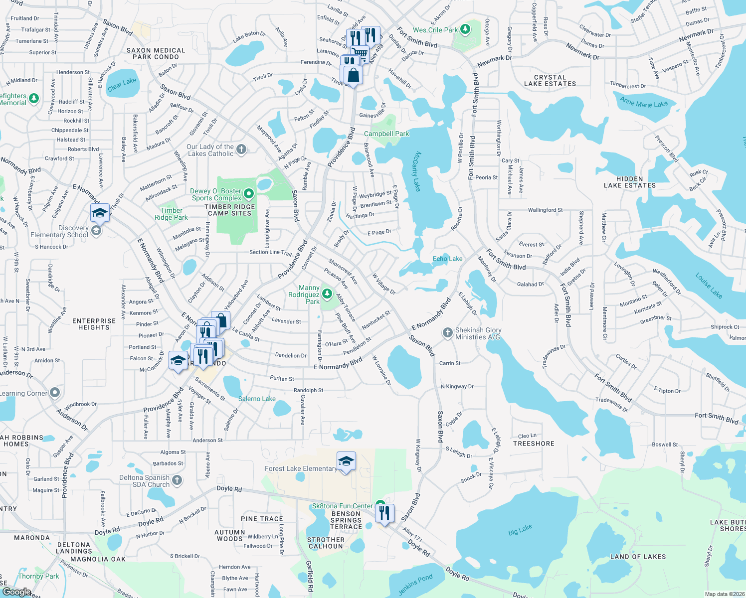 map of restaurants, bars, coffee shops, grocery stores, and more near 1679 Matheson Street in Deltona