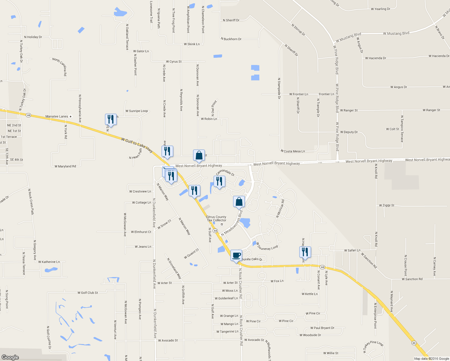 map of restaurants, bars, coffee shops, grocery stores, and more near 6531 West Cannondale Drive in Crystal River