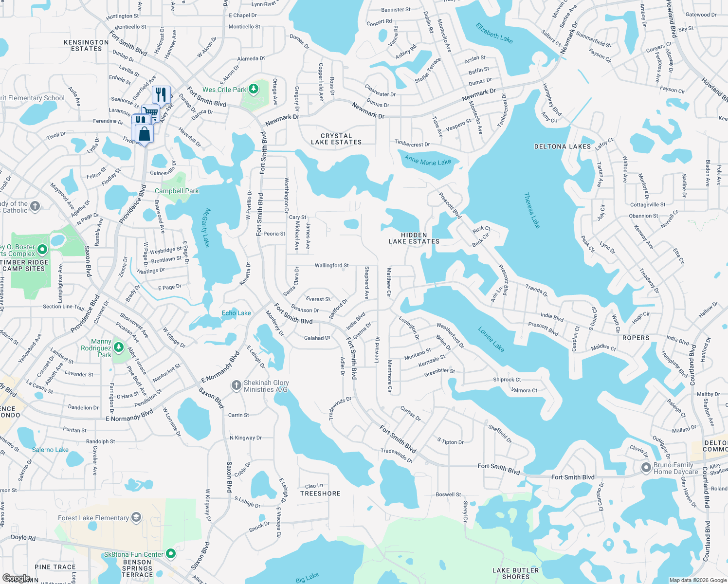map of restaurants, bars, coffee shops, grocery stores, and more near 1044 Shepherd Avenue in Deltona