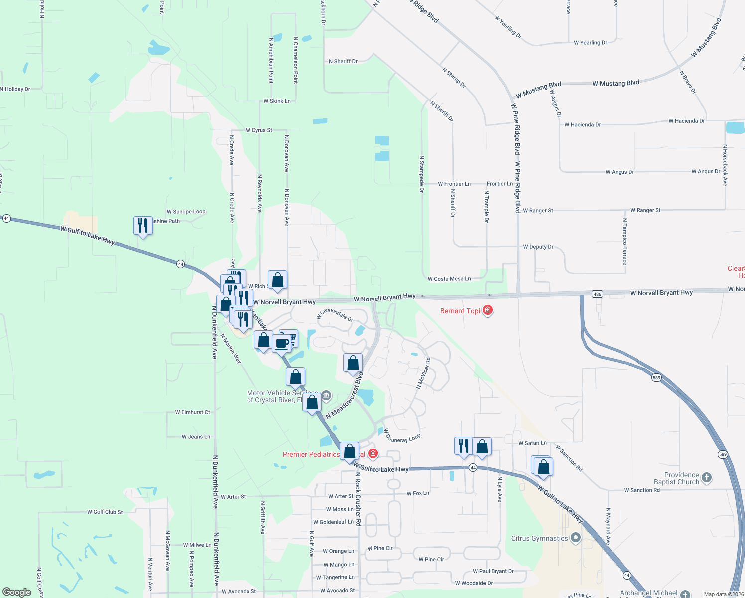 map of restaurants, bars, coffee shops, grocery stores, and more near 6149 West Norvell Bryant Highway in Crystal River