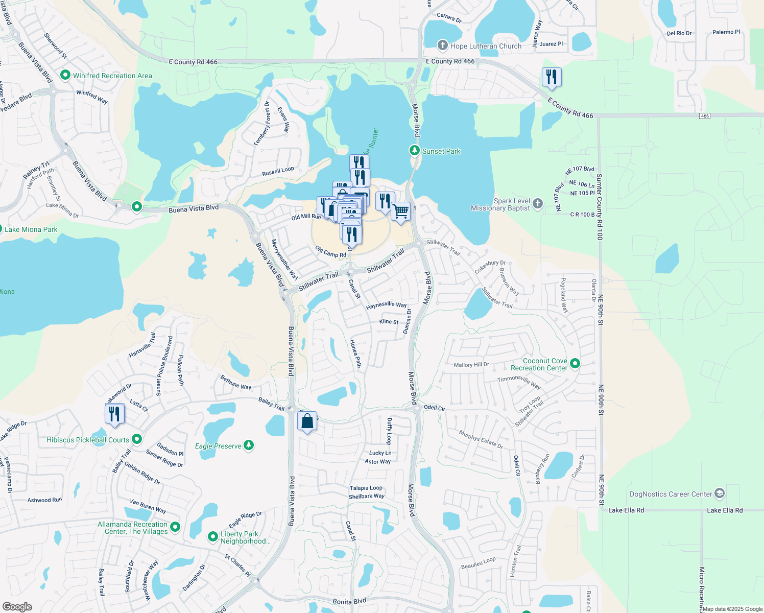 map of restaurants, bars, coffee shops, grocery stores, and more near 890 Haynesville Way in The Villages