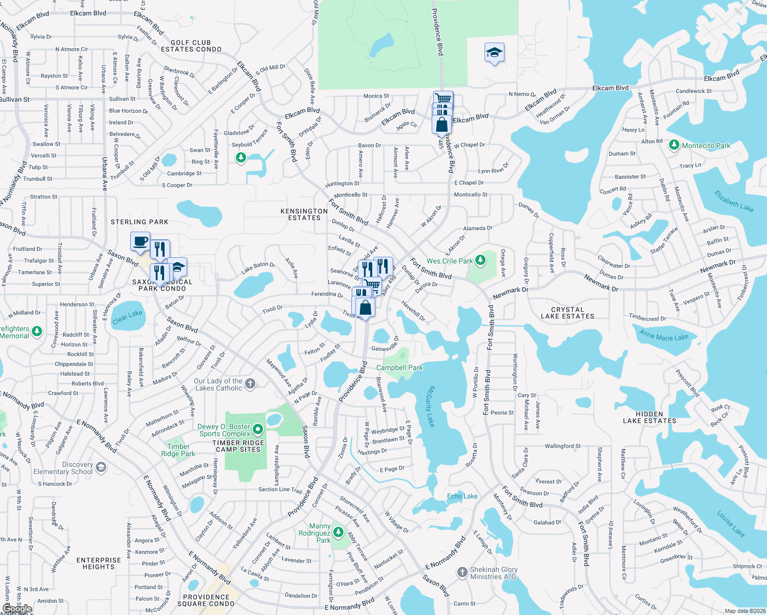 map of restaurants, bars, coffee shops, grocery stores, and more near 1416 Gainesville Drive in Deltona