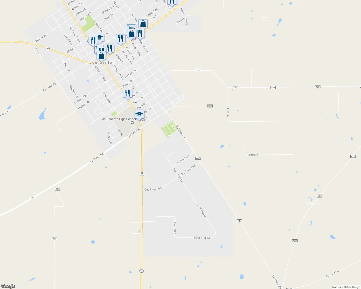map of restaurants, bars, coffee shops, grocery stores, and more near 501 Christine Rd in Jourdanton