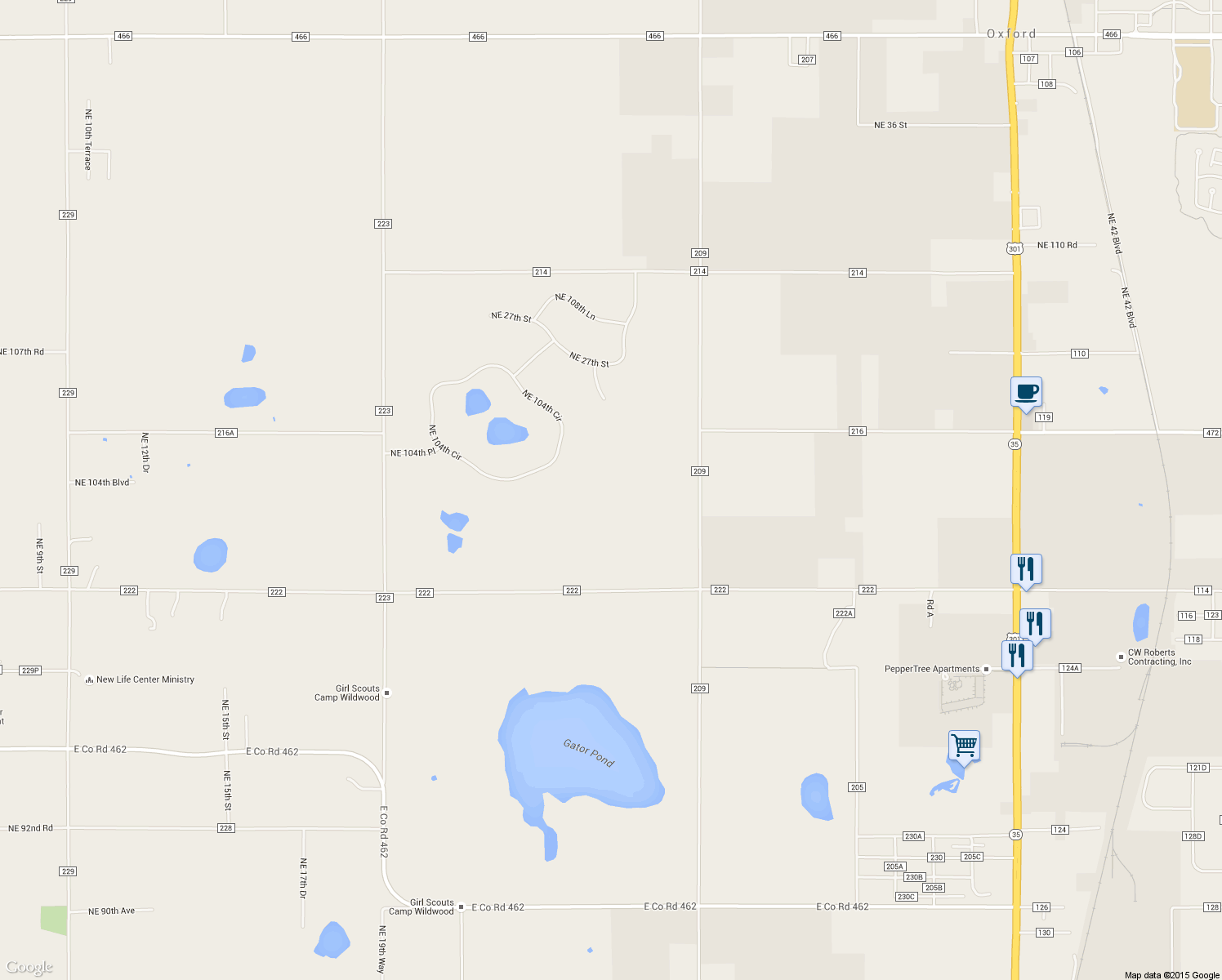 map of restaurants, bars, coffee shops, grocery stores, and more near 10312 County Road 209 in Oxford