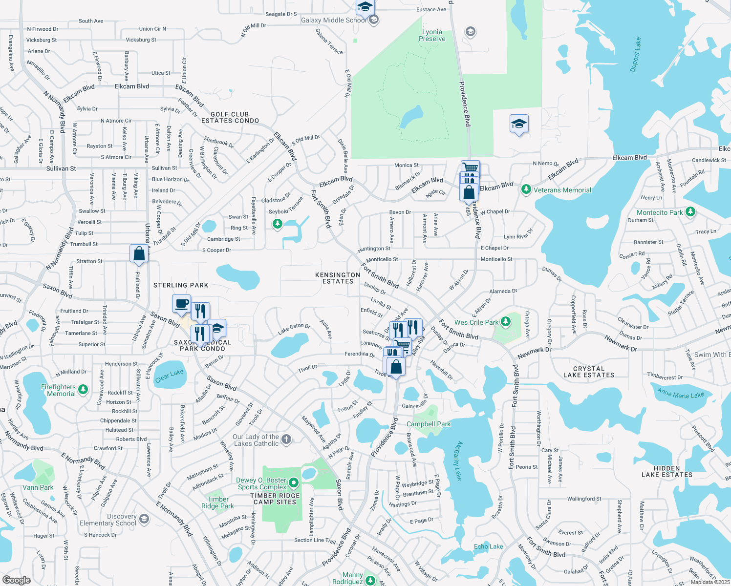 map of restaurants, bars, coffee shops, grocery stores, and more near 1506 Lavilla Street in Deltona