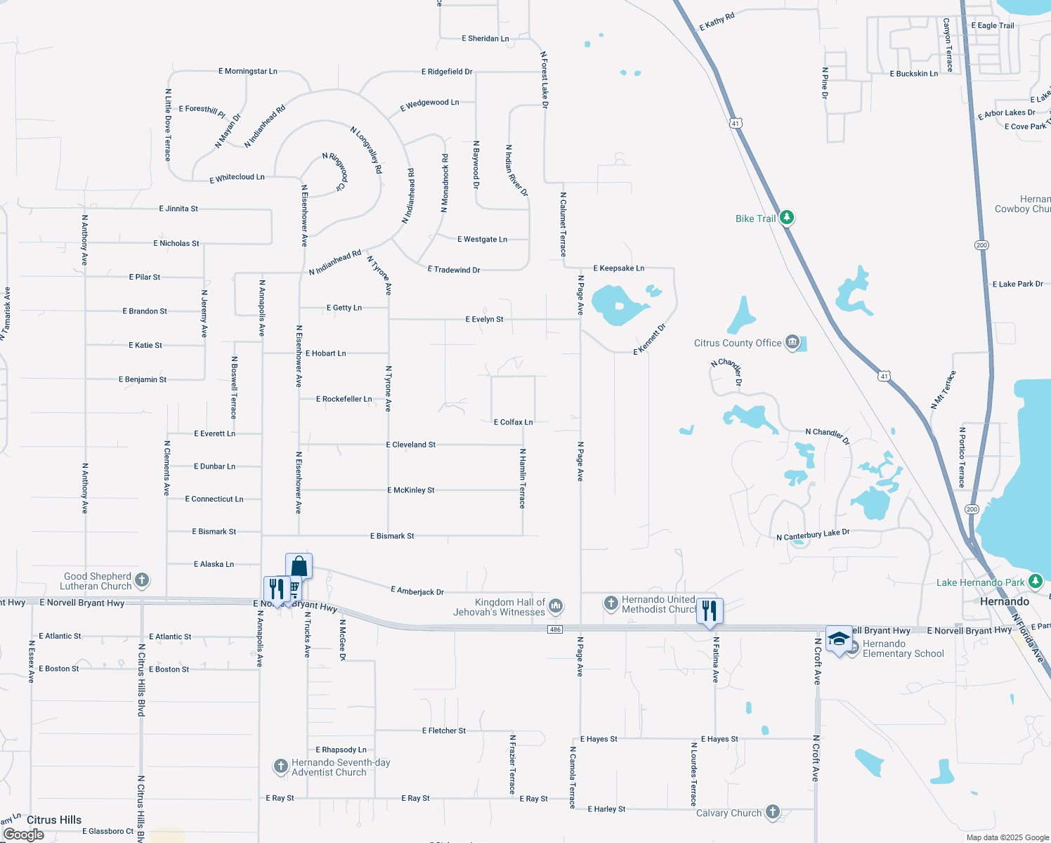 map of restaurants, bars, coffee shops, grocery stores, and more near 1827 East Colfax Lane in Hernando