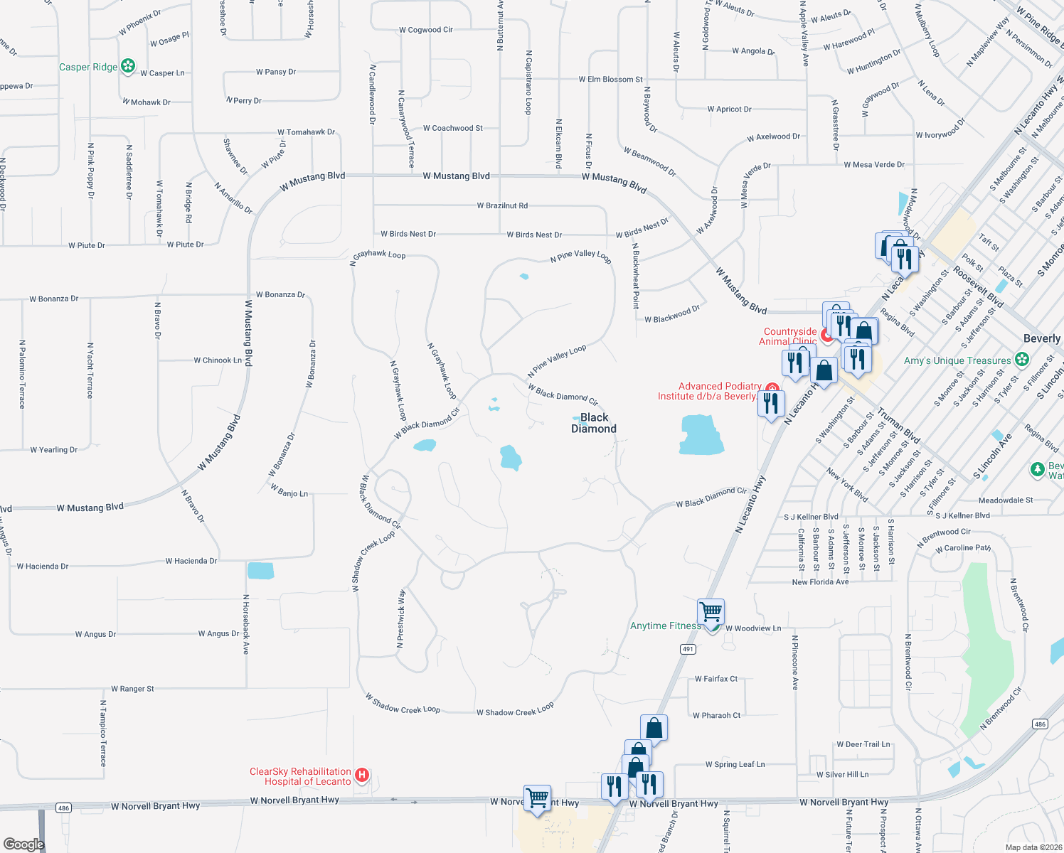 map of restaurants, bars, coffee shops, grocery stores, and more near 3351 North Hidden Valley Point in Lecanto