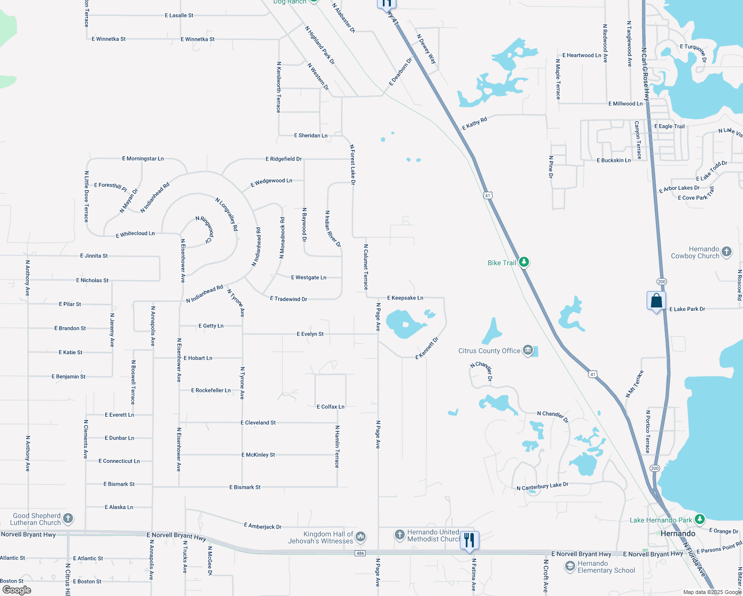 map of restaurants, bars, coffee shops, grocery stores, and more near 1986 East Keepsake Lane in Hernando