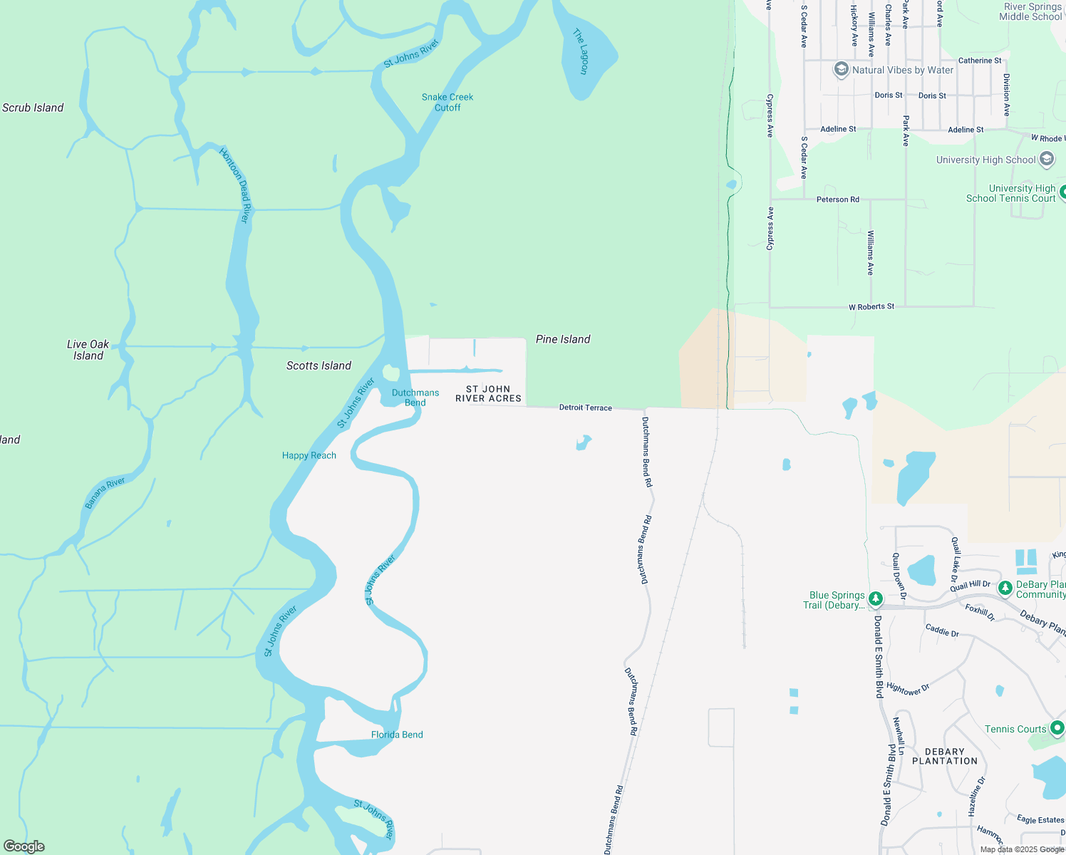map of restaurants, bars, coffee shops, grocery stores, and more near 453 Detroit Terrace in DeBary