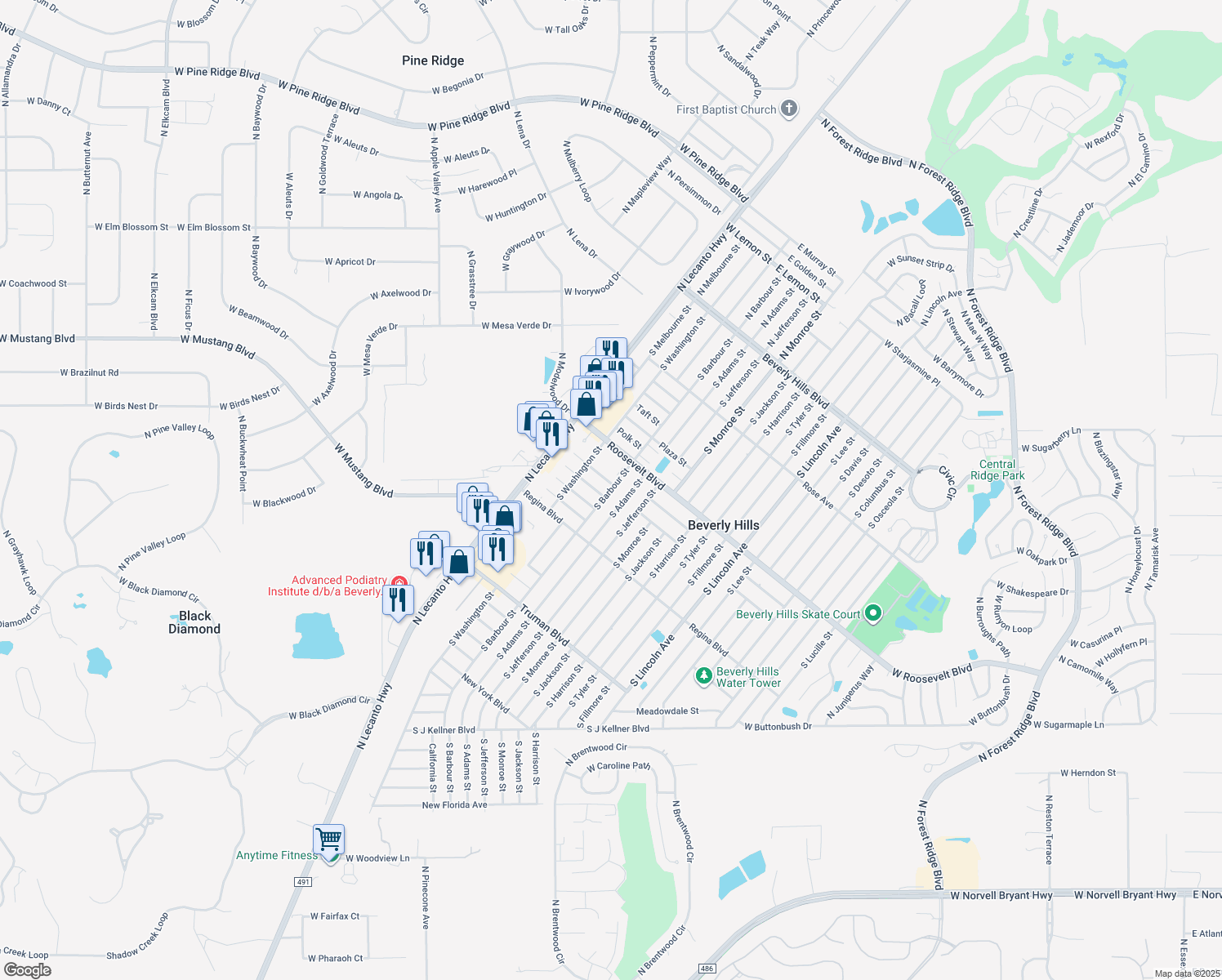 map of restaurants, bars, coffee shops, grocery stores, and more near 85 South Barbour Street in Beverly Hills