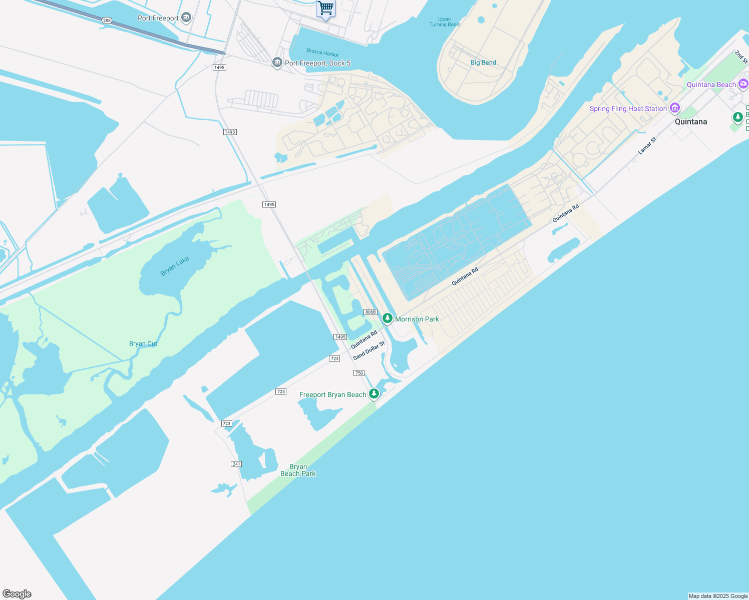 map of restaurants, bars, coffee shops, grocery stores, and more near 2546 Deep Sea Drive in Freeport