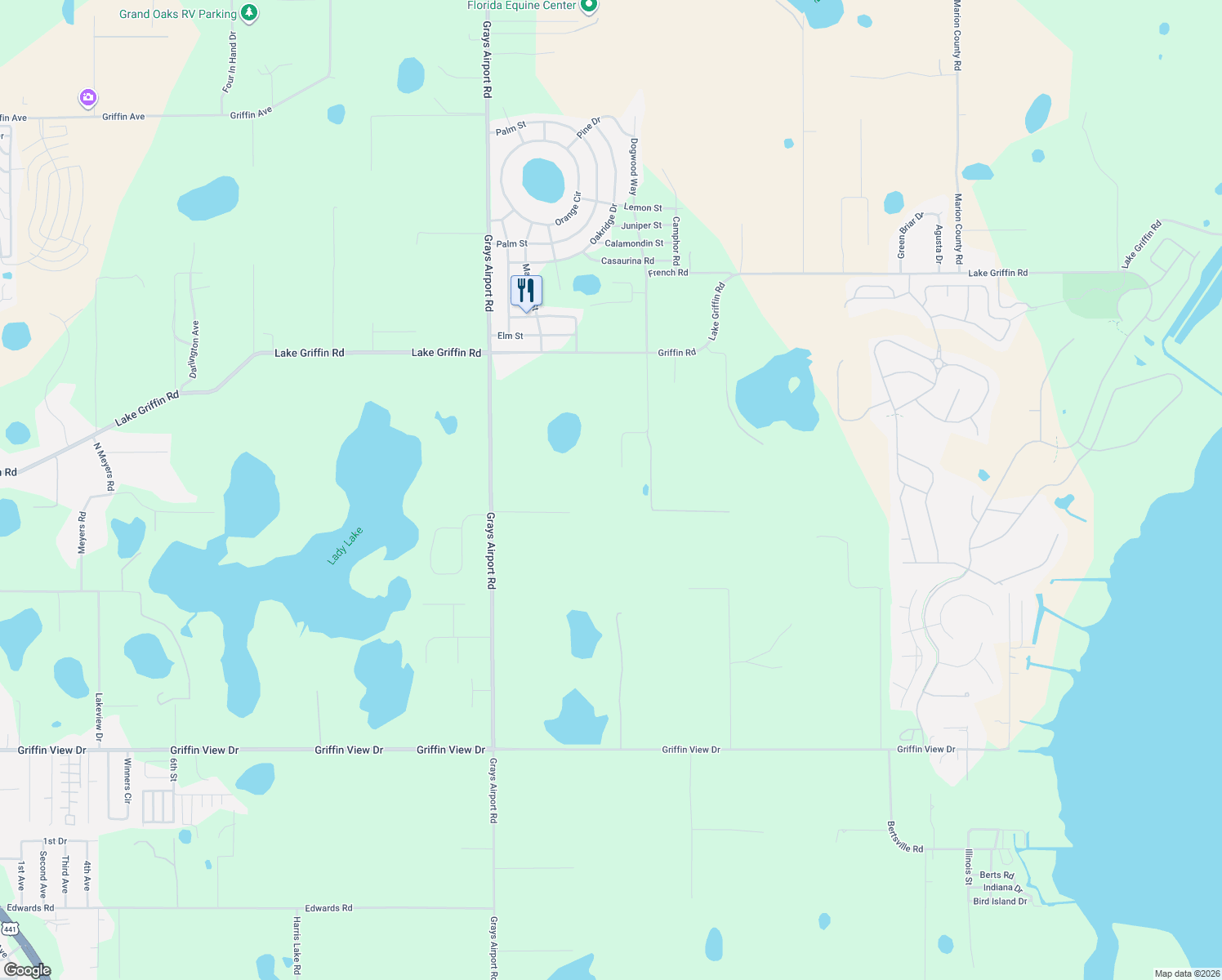 map of restaurants, bars, coffee shops, grocery stores, and more near 39339 French Road in Lady Lake