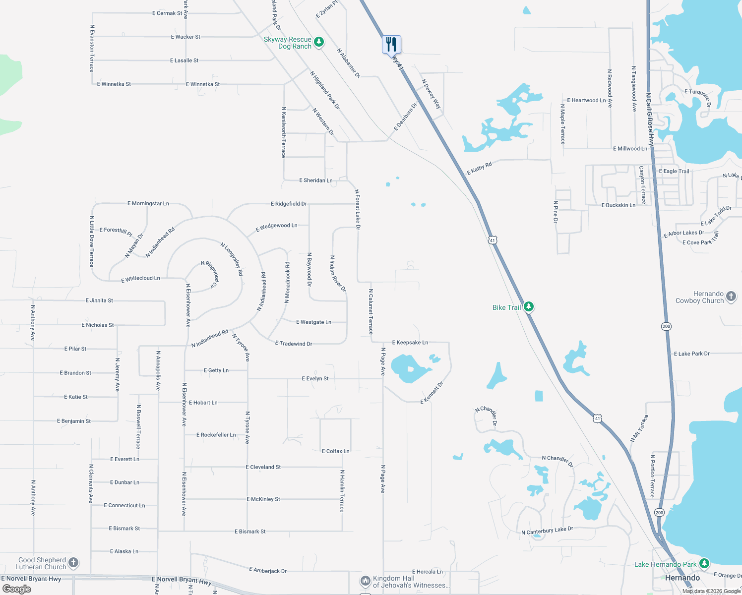 map of restaurants, bars, coffee shops, grocery stores, and more near 3950 North Calumet Terrace in Hernando