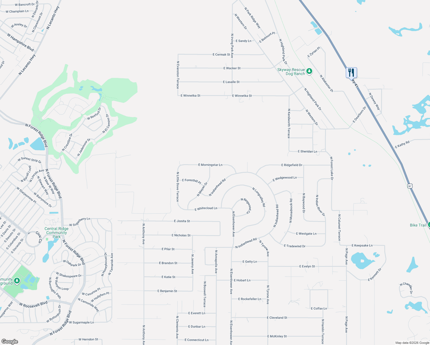 map of restaurants, bars, coffee shops, grocery stores, and more near 4375 North Mayan Drive in Hernando