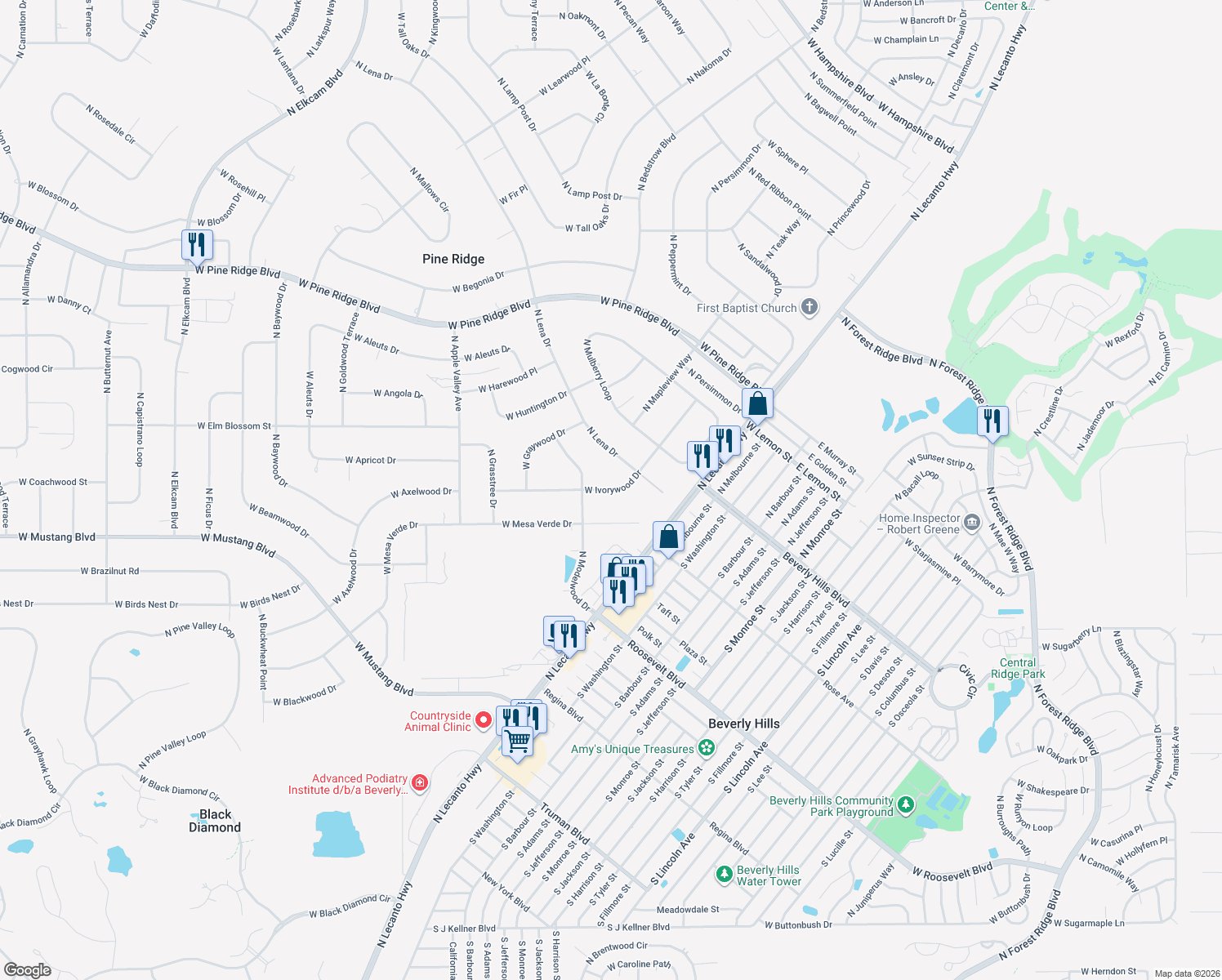 map of restaurants, bars, coffee shops, grocery stores, and more near 1852 West Ivorywood Drive in Beverly Hills
