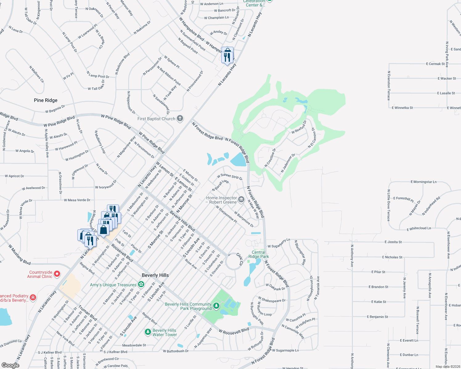 map of restaurants, bars, coffee shops, grocery stores, and more near 4427 North Bacall Loop in Beverly Hills