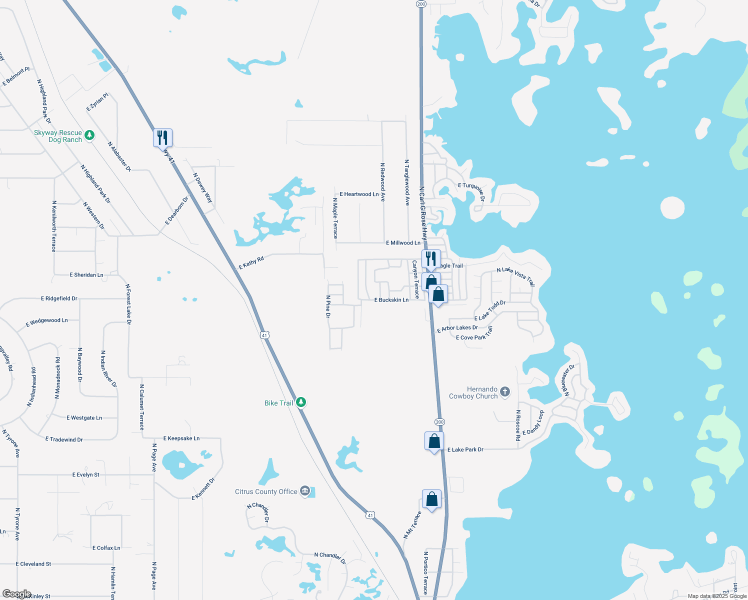 map of restaurants, bars, coffee shops, grocery stores, and more near 3160 East Buckskin Lane in Hernando