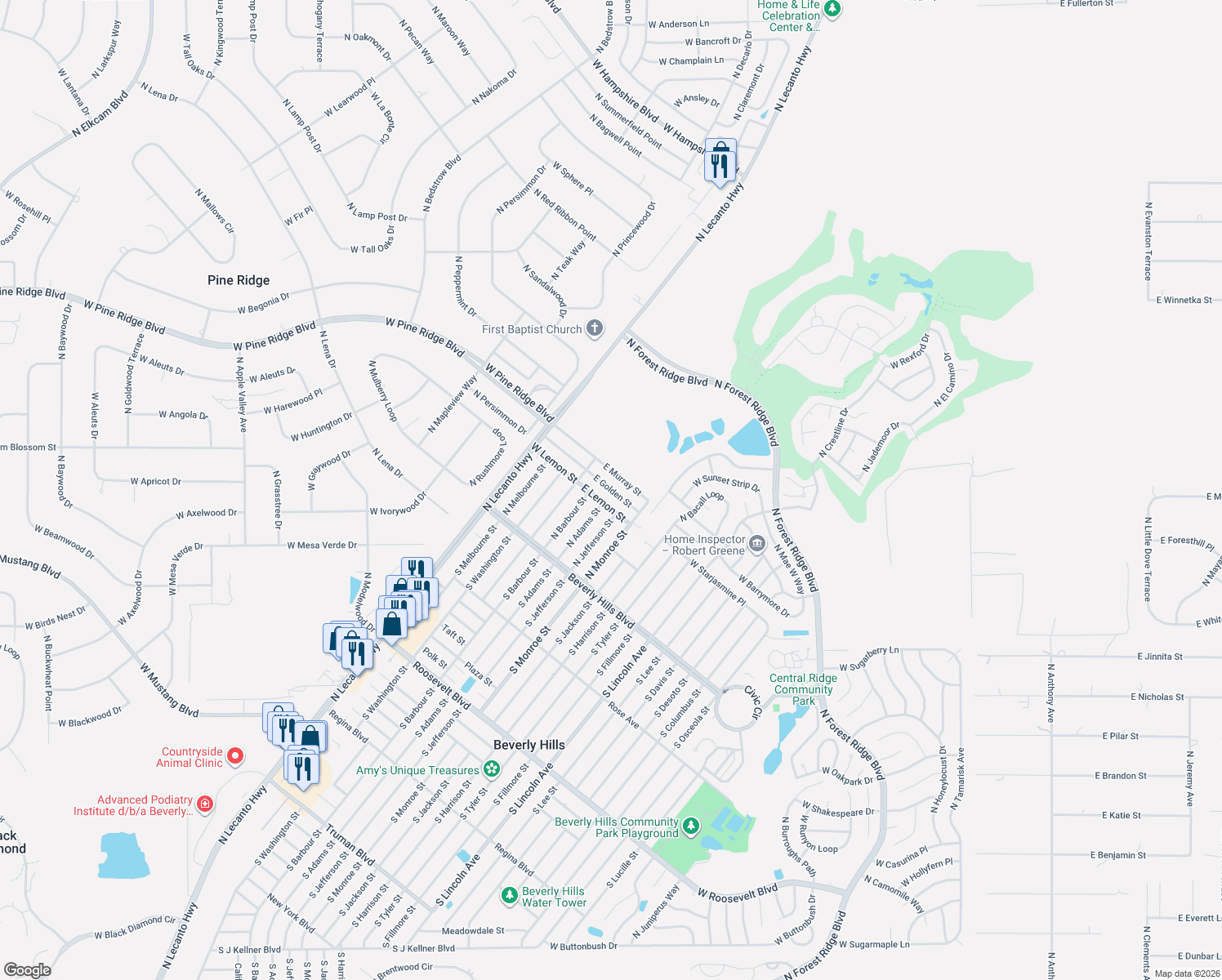 map of restaurants, bars, coffee shops, grocery stores, and more near 18 East Golden Street in Beverly Hills