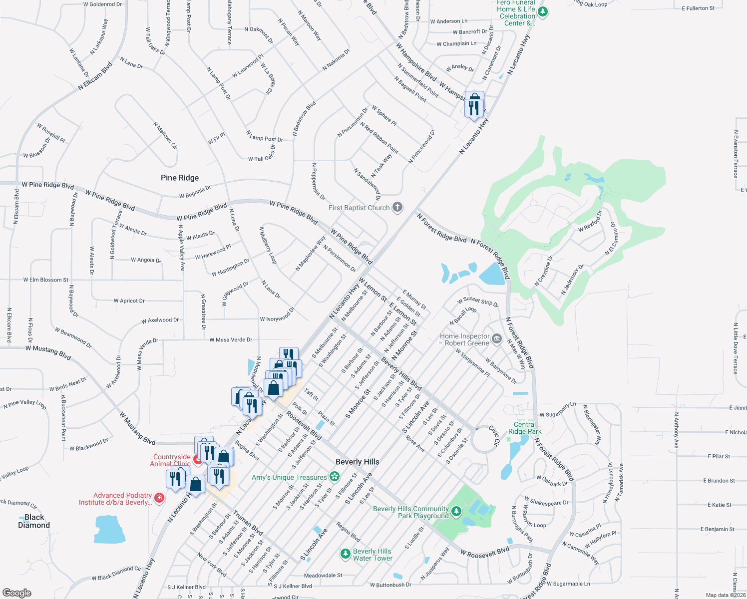 map of restaurants, bars, coffee shops, grocery stores, and more near 28 North Washington Street in Beverly Hills