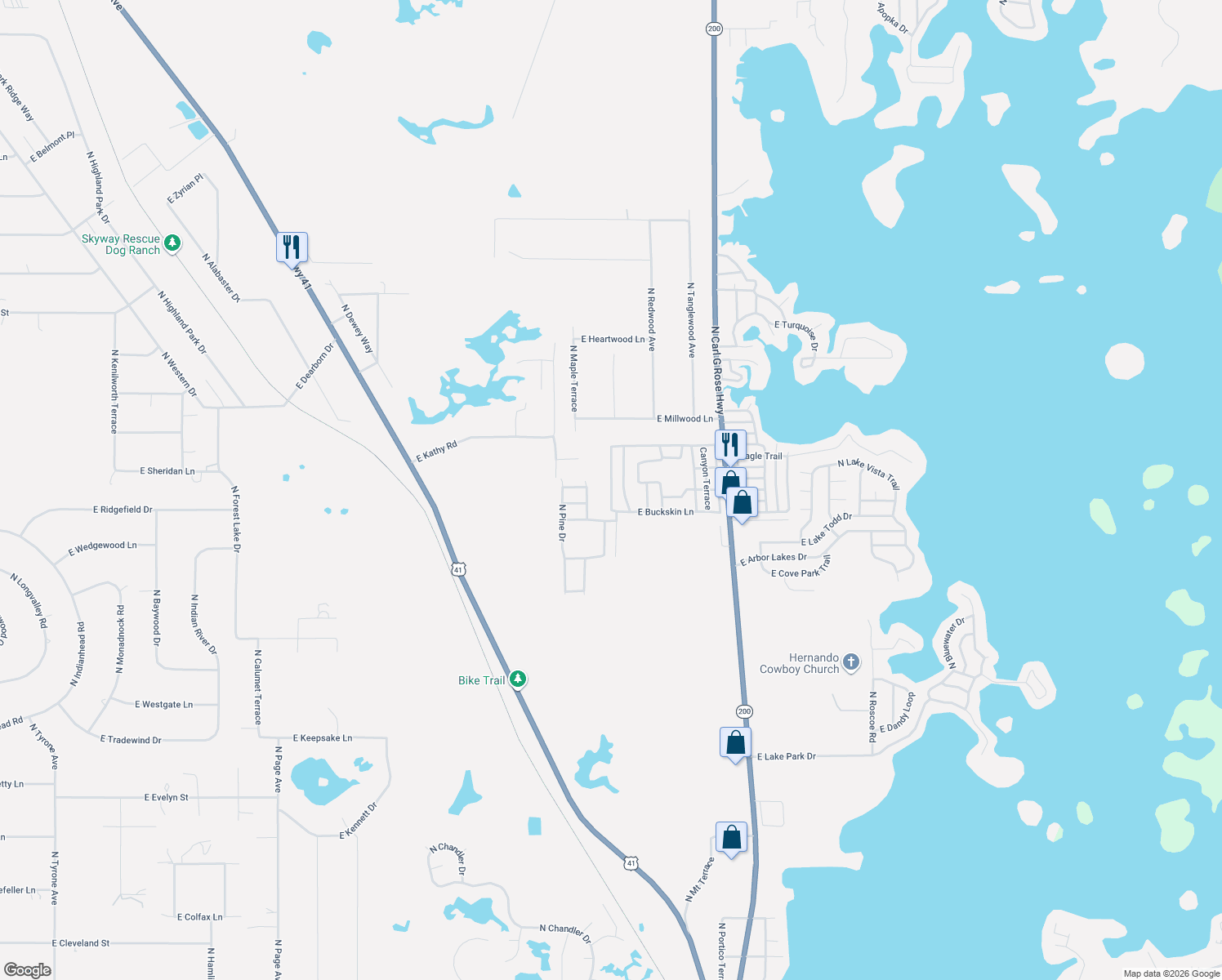 map of restaurants, bars, coffee shops, grocery stores, and more near 4540 North Winchester Terrace in Hernando
