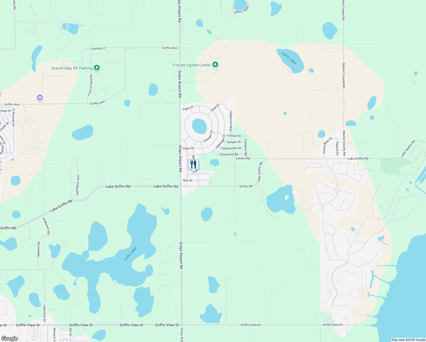 map of restaurants, bars, coffee shops, grocery stores, and more near 39844 Griffin Terrace in Lady Lake