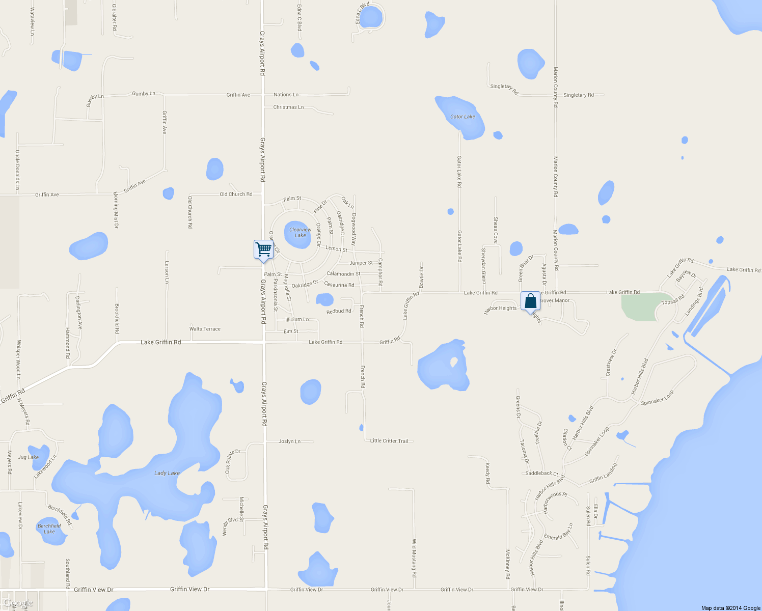 map of restaurants, bars, coffee shops, grocery stores, and more near 40050 French Road in Lady Lake