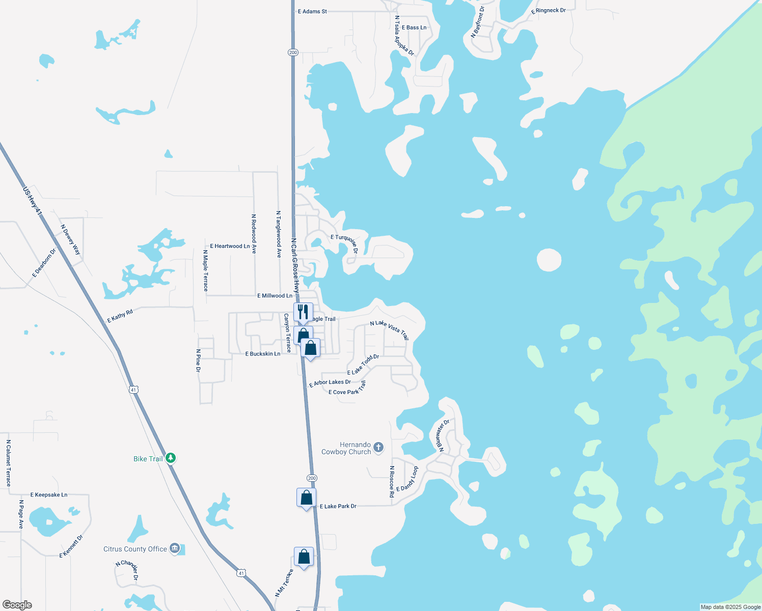 map of restaurants, bars, coffee shops, grocery stores, and more near 3843 East Eagle Trail in Hernando