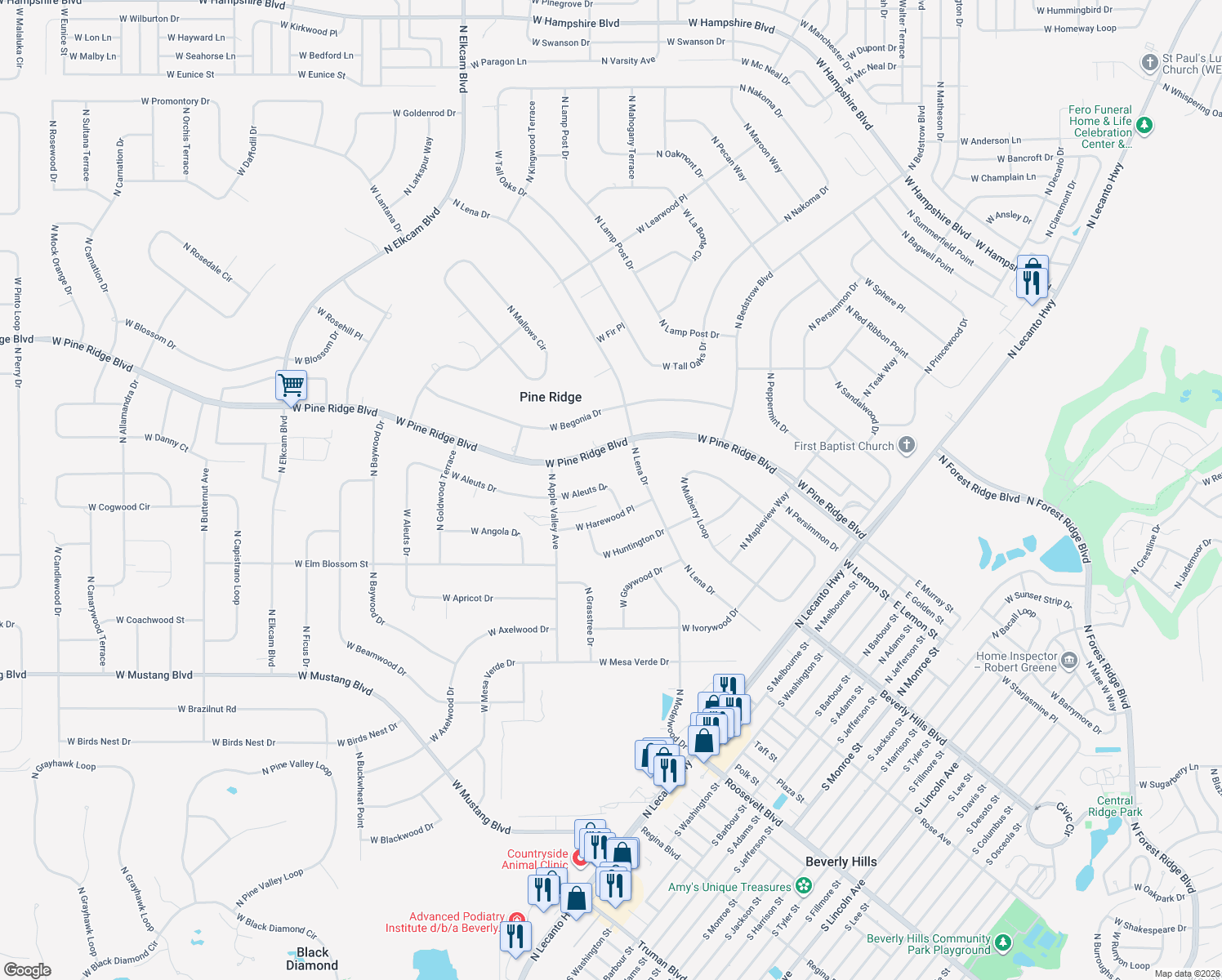 map of restaurants, bars, coffee shops, grocery stores, and more near 2167 West Aleuts Drive in Beverly Hills