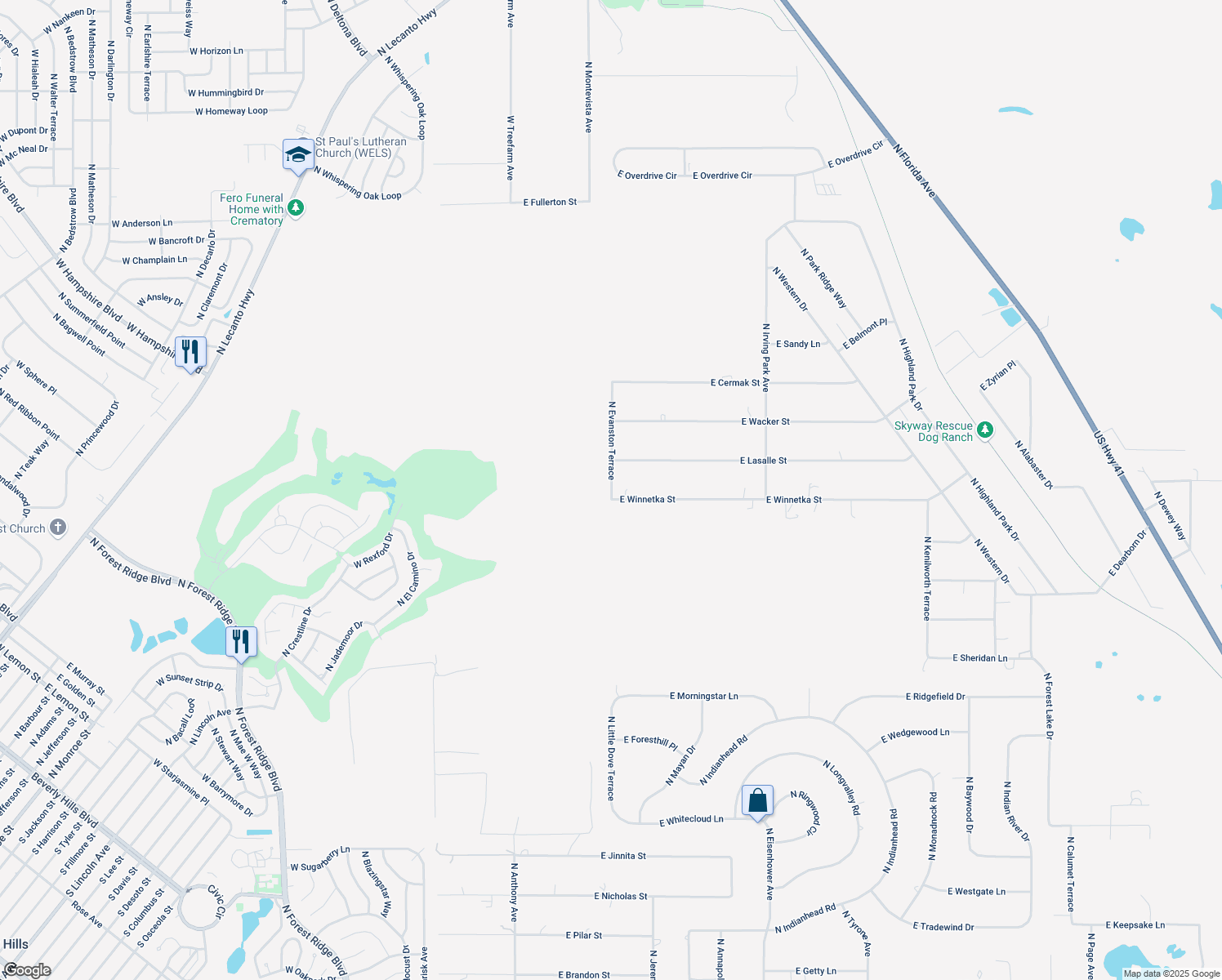 map of restaurants, bars, coffee shops, grocery stores, and more near 5084 North Evanston Terrace in Hernando