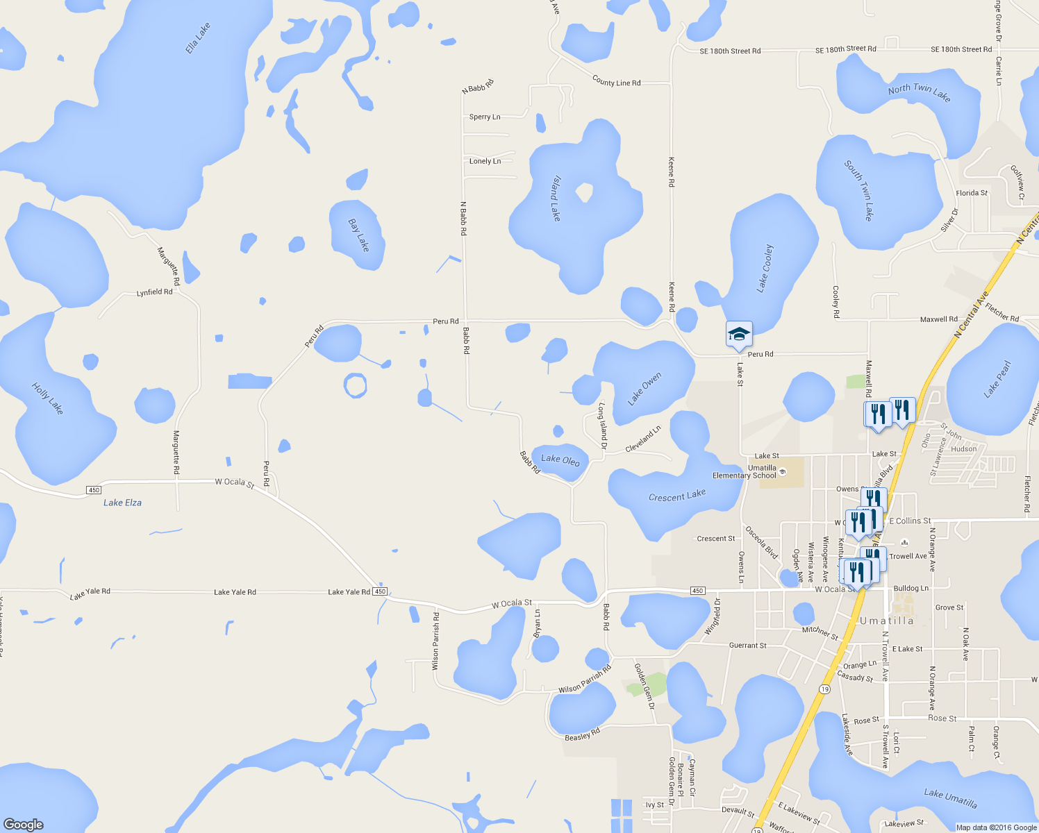 map of restaurants, bars, coffee shops, grocery stores, and more near 40610 Babb Road in Umatilla