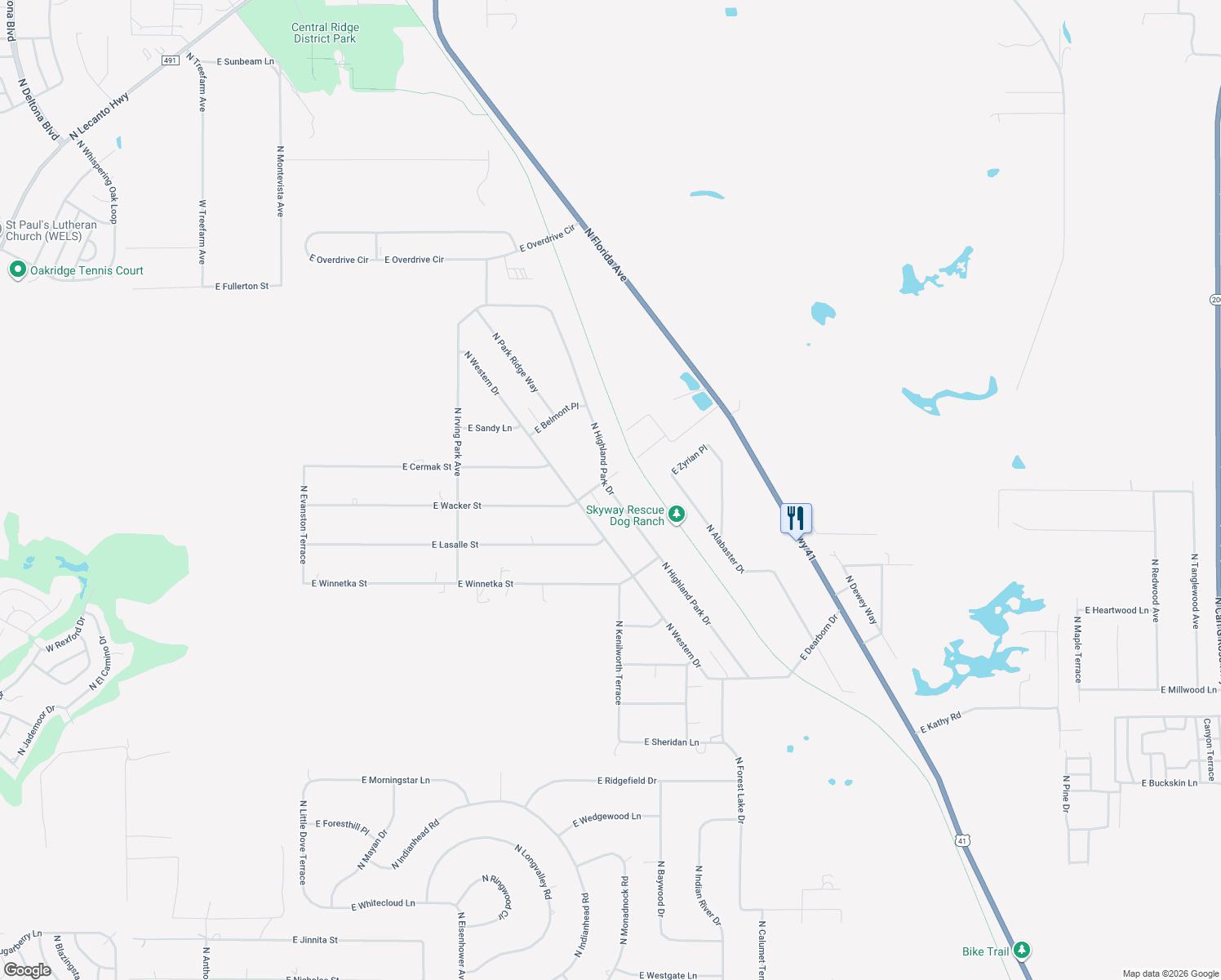 map of restaurants, bars, coffee shops, grocery stores, and more near 5355 North Highland Park Drive in Hernando